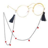 Black-colored metal non-slip chain, with pendant black tassel and crystal, for glasses and masks GL409