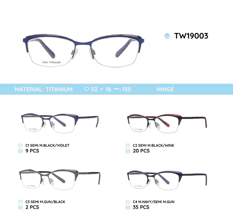 Semi-rimless titanium frames TW19003