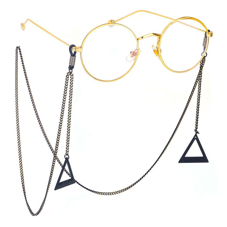 Black-colored metal non-slip chain, with pendant large triangle, for glasses and masks GL493