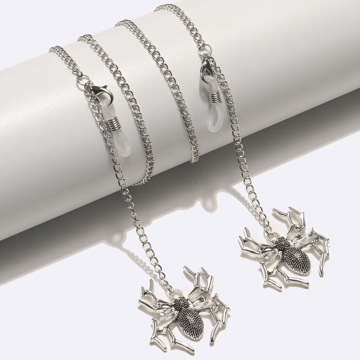 Silver-colored metal non-slip chain, with a large spider pendant, for glasses and masks GL1725
