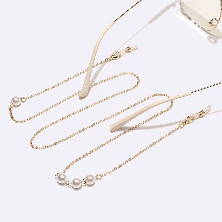 Металлическая нескользящая цепочка золотого цвета, с жемчугом 8 мм, для очков и масок GL1453