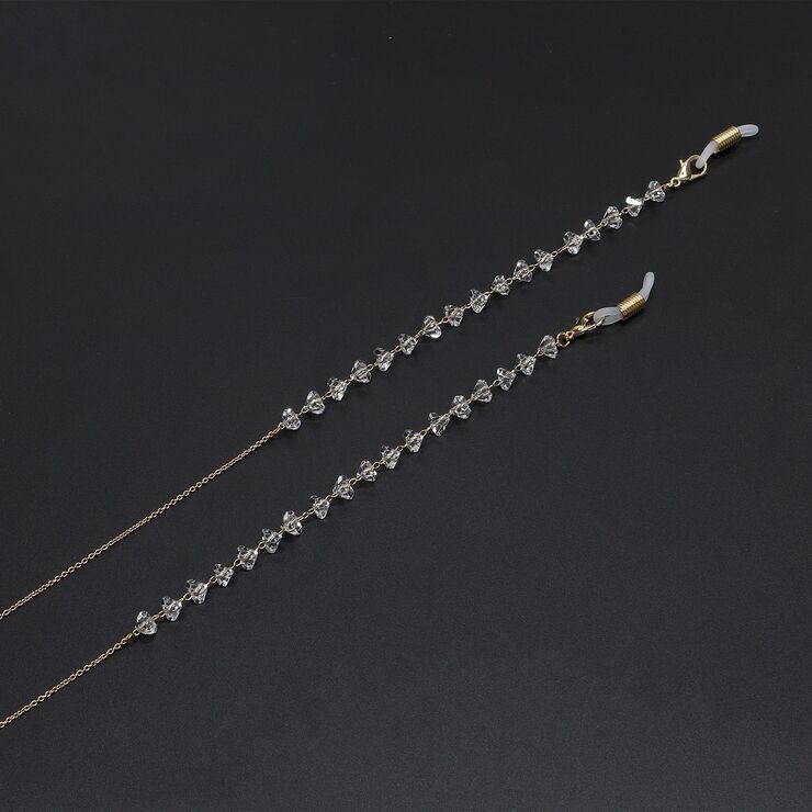 Gold-colored metal non-slip chain, with triangle transparent crystal, for glasses and masks GL713