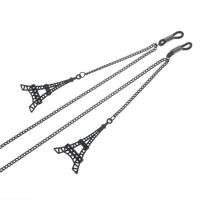Black-colored metal non-slip chain, with pendant towr eiffel, for glasses and masks GL859