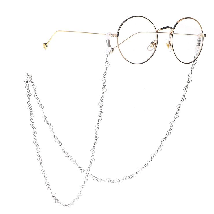 Steel-colored metal non-slip chain, withheart, for glasses and masks GS013