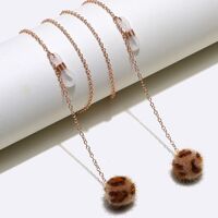Gold-colored metal non-slip chain, with a leopard-colored fur ball, for glasses and masks GL760