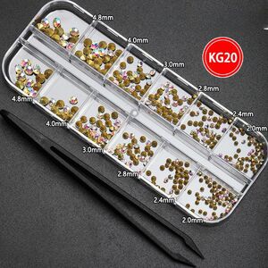 Rhinestones set with pointed bottom for glasses decorating + tweezers, AB color, 2-4.8 mm, TH0003 KG-19 (price per pack, min. order- 3)