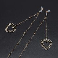 Gold-colored metal non-slip chain, with pendant heart and beads, for glasses and masks GL536