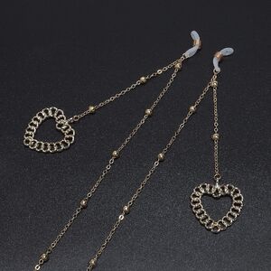 Металлическая нескользящая цепочка золотого цвета, с подвеской сердце и бусинами, для очков и масок GL536