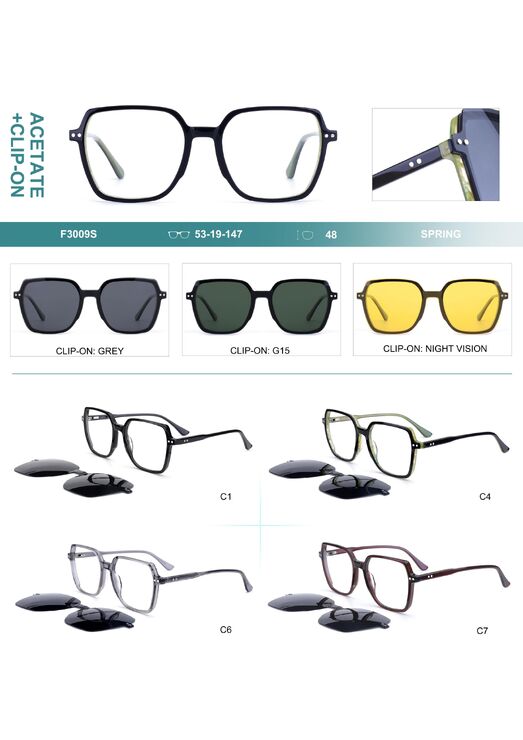 Оправа пластиковая из материала ацетат, с флексом + насадка солнцезащитная (клипон) Big City F3009S