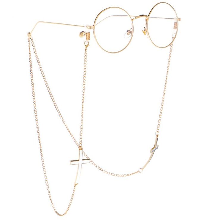 Gold-colored metal non-slip chain, with black and white cross, for glasses and masks GL040