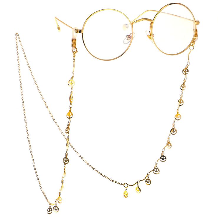 Gold-colored metal non-slip chain, with smiley face, for glasses and masks GL103