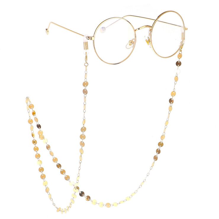 Gold-colored metal non-slip chain, with gold disc, for glasses and masks GL254
