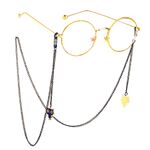 Black-colored metal non-slip chain, with pendant cat, for glasses and masks GL500