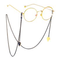Black-colored metal non-slip chain, with pendant cat, for glasses and masks GL500