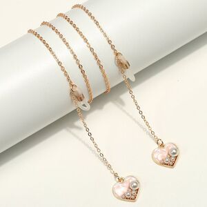 Gold-colored metal non-slip chain, with a heart and pearls, for glasses and masks GL1842