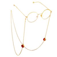 Gold-colored metal non-slip chain, with red frosted beads, for glasses and masks GL627