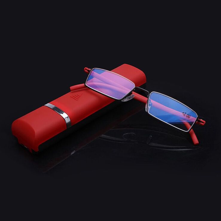 TR90 + metal eyeglasses for reading with Blue ray cut protection + case, diopters from +1.00 to +4.00, PD62-64