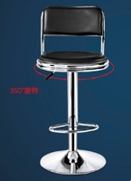 Fixed tall round swivel lift stool with round base and footrest 方背 高