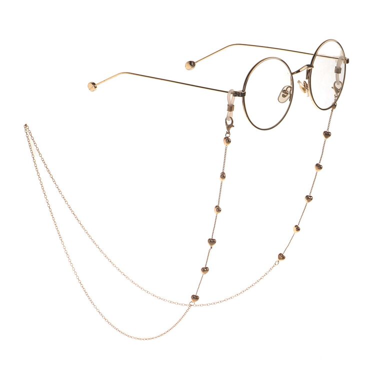 Gold-colored metal non-slip chain, with peach heart, for glasses and masks GL876