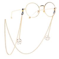 Gold-colored metal non-slip chain, with hollow rhinestone pendant, for glasses and masks GL027