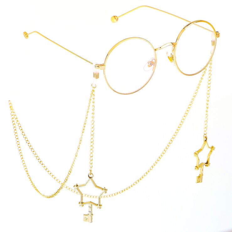 Metal non-slip chain, with pendant style star and key, for glasses and masks GL377