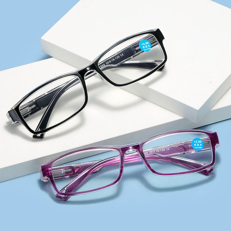 Plastic reading glasses KY888 with Blue ray cut protection, diopters from +1.00 to +4.00, RMC=62-64