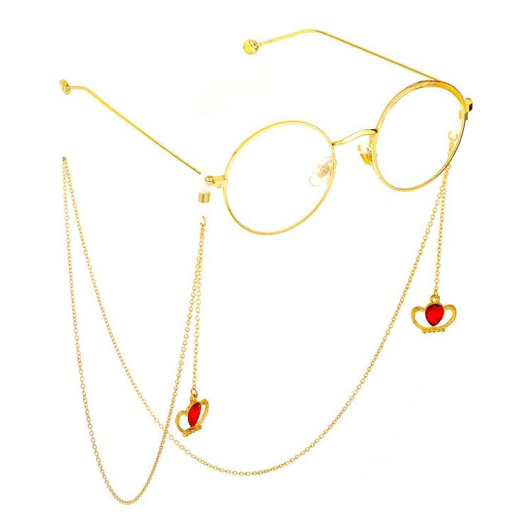 Gold-colored metal non-slip chain, with crown and crystal, for glasses and masks GL704
