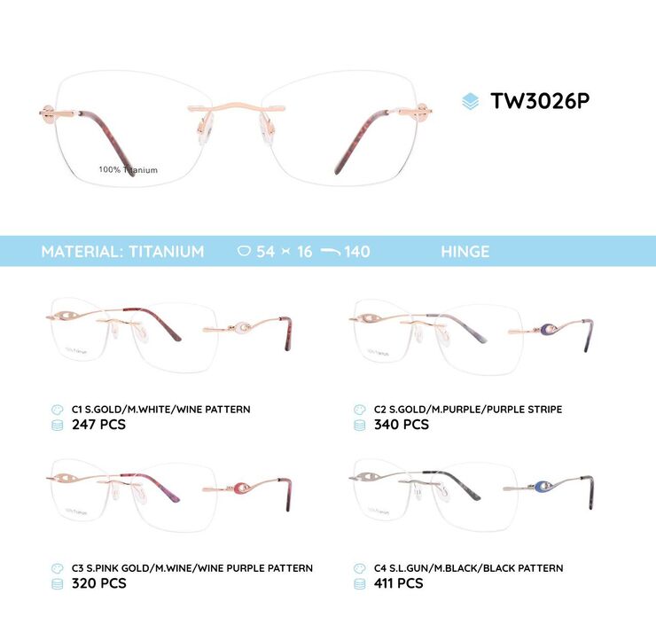 Titanium metal rimless frame TW3026P