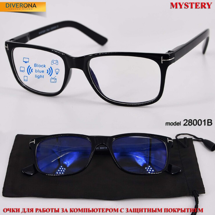 Очки пластиковые блю-блокеры для работы за компьютером Mystery 28001B (чехол и инструкция в комплекте)