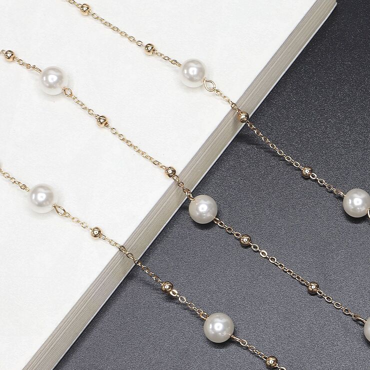 Gold-colored metal non-slip chain, with pearl and beads, for glasses and sweater GL417