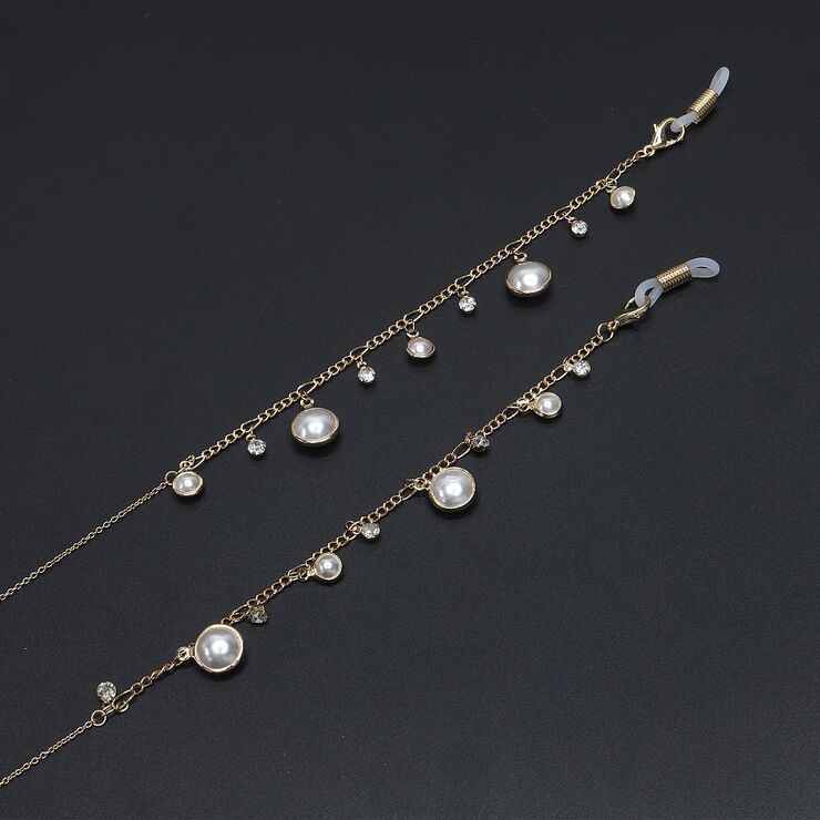 Металлическая нескользящая цепочка золотого цвета, с жемчугом и стразами, для очков и масок GL716