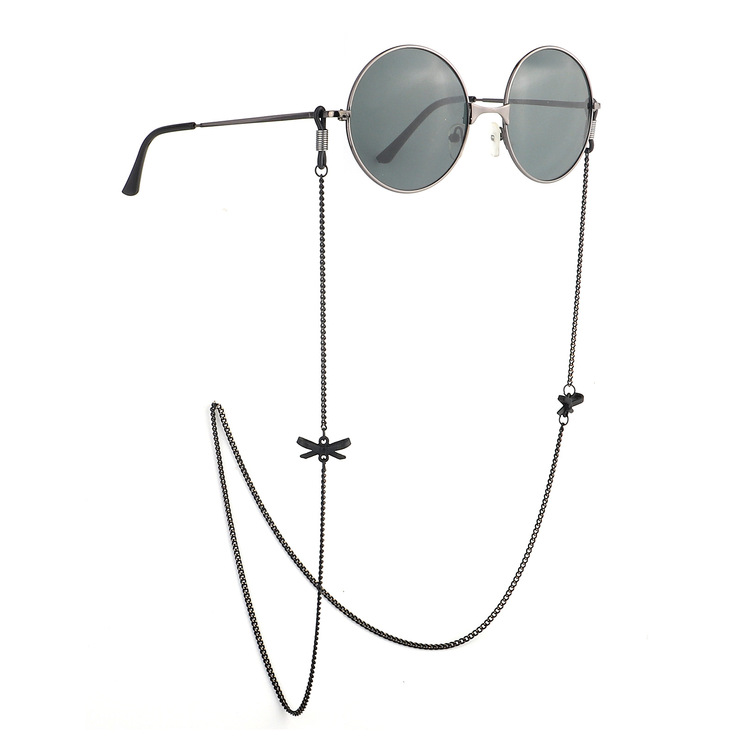 Black-colored metal non-slip chain, with pendant bow, for glasses and masks GL888