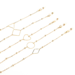 Металлическая нескользящая цепочка золотого цвета, с бусинами и геометрическими фигурами, для очков и масок GL1024-1