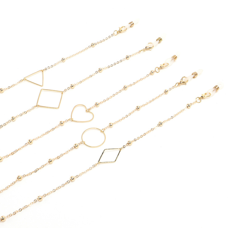 Gold-colored metal non-slip chain, with beads and geometric, for glasses and masks GL1024-1