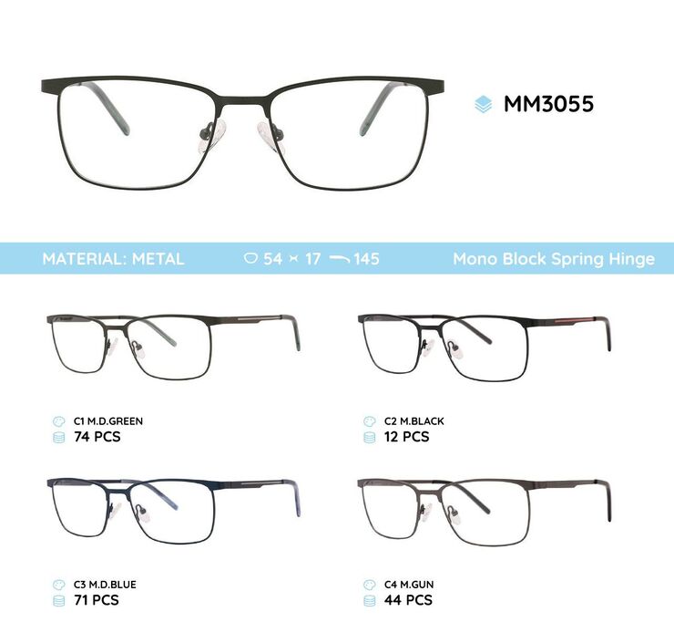 Metal men's frame for glasses with spring hinges MM3055