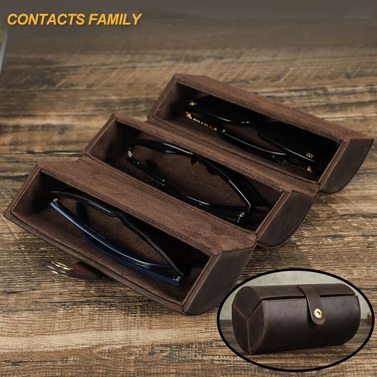 Sunglasses and eyeglasses genuine leather case for 3 slots CF4008