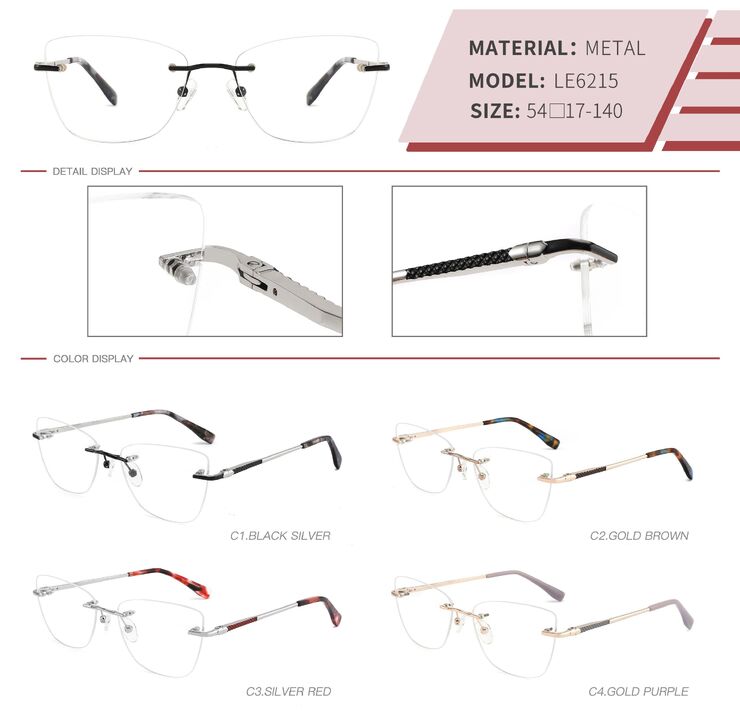 Metal rimless on screws frame for women with spring hinges LE6215-DA