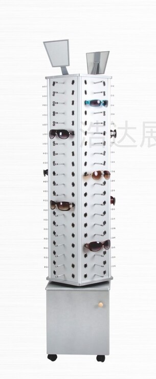 Glasses rotating floor stand with 100 slots, mirrors and bollard HD705