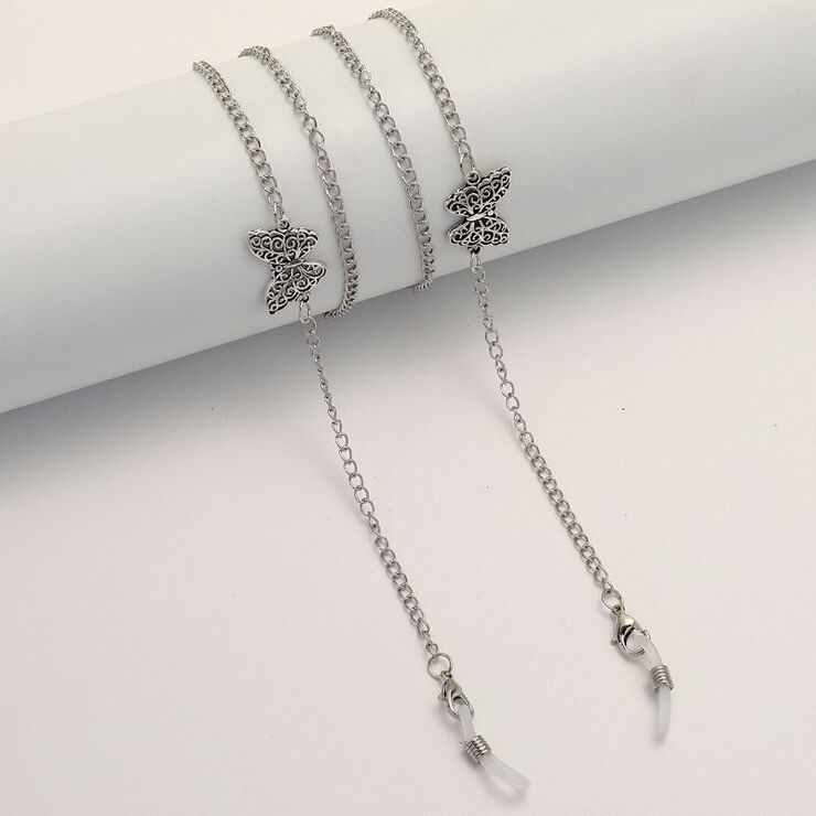 Металлическая нескользящая цепочка серебряного цвета, c бабочками, для очков и масок GL1872