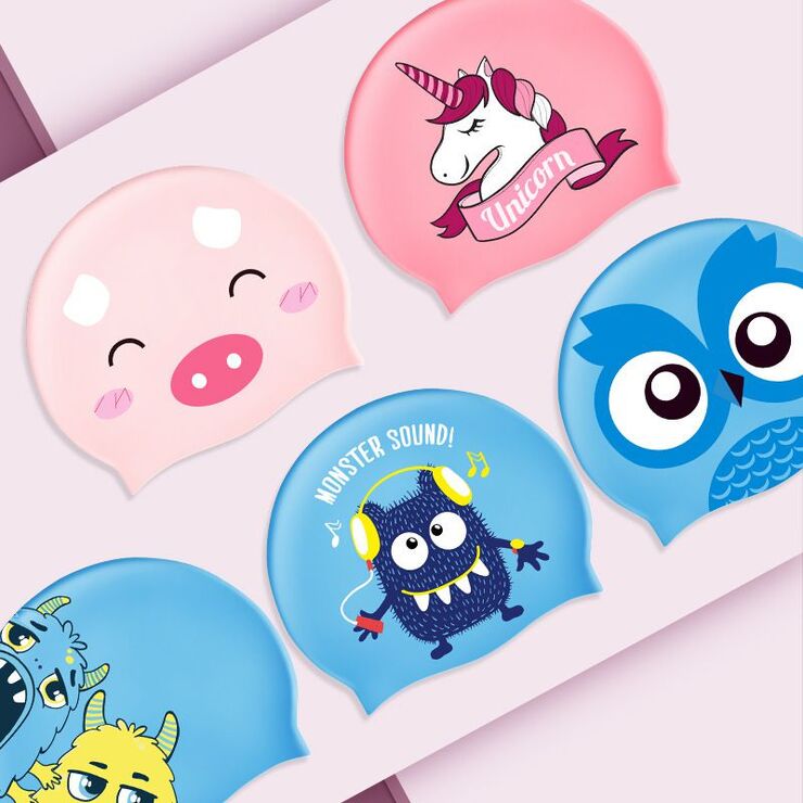 Шапочка для плавания силиконовая водонепроницаемая детская 卡通硅胶帽-YU