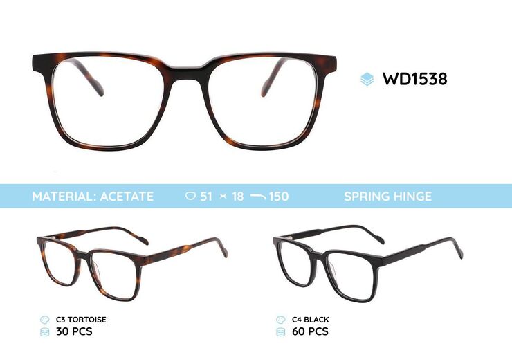 Plastic acetate eyeglasses frame for men with spring hinges WD1538