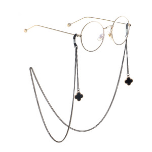 Металлическая нескользящая цепочка черного цвета, с подвеской в виде цветка клевера, для очков и масок GL854