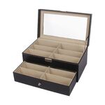 Glasses and frames holder display with 12 slots, drawer and cover, artificial leather