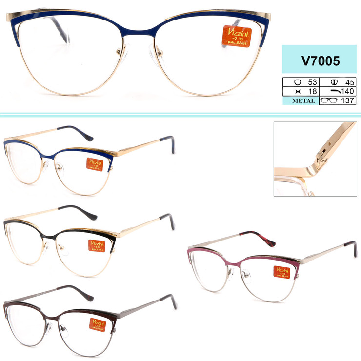 Women's metal eyeglasses with flex hinges Vizzini V7005, dioptries +0.75 to +4.00 (step 0.25); -1.00 to -8.00 (step 0.5) lens thisout coating
