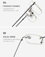 Rimless metal eyeglasses for reading 3512 with Blue ray cut protection, from +1.00 to +4.00, PD62-64