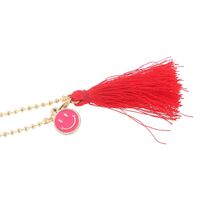 Gold-colored metal non-slip chain, with red tassel and smiley, for glasses and masks GL159