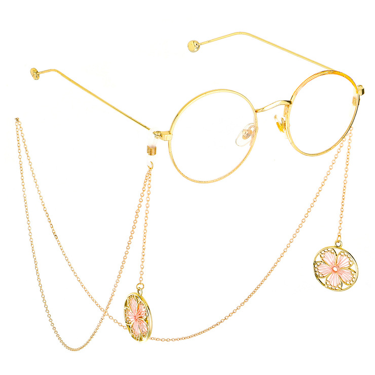 Gold-colored metal non-slip chain, with pendant flower, for glasses and masks GL638