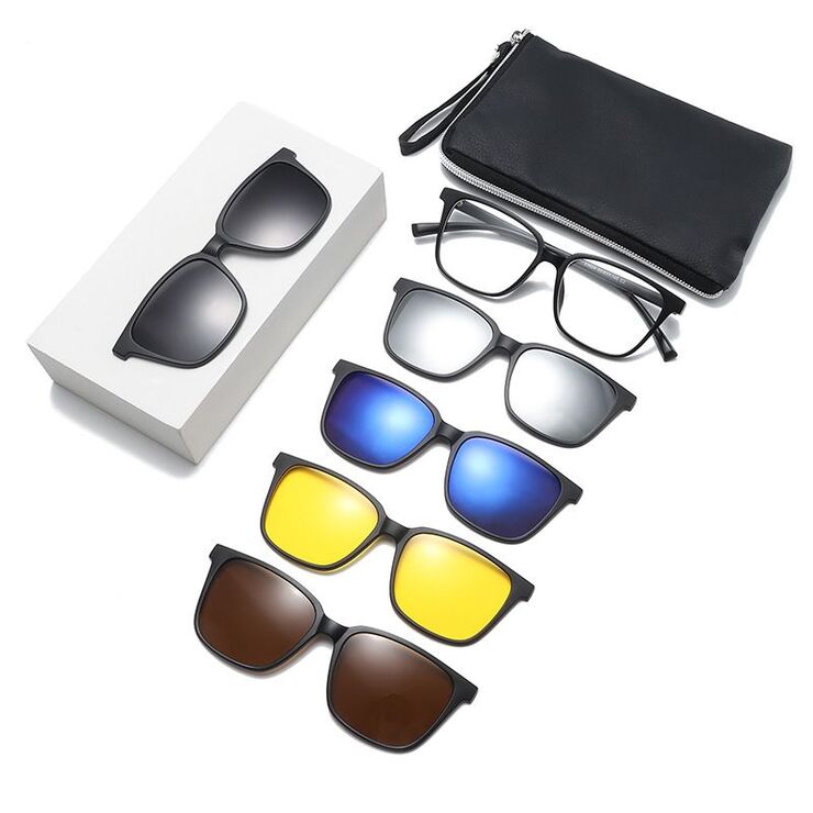 TR90/PC plastic frame + 5 polarized sun protection magnet clip-on set + leather bag El Dorado EL2382