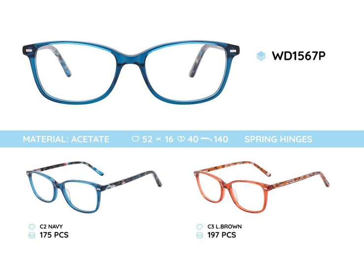 Plastic acetate eyeglasses frame for women with spring hinges WD1567P