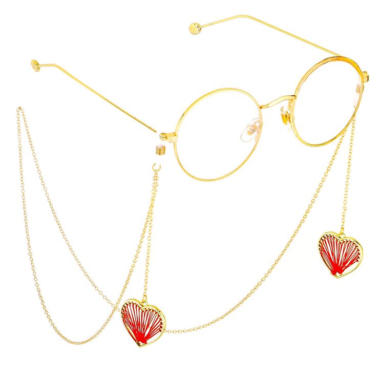 Gold-colored metal non-slip chain, with pendant heart, for glasses and masks GL636